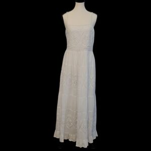 NAOO Nation AK Outfits White Eyelet Layered Maxi Boho Peasant Dress, Large